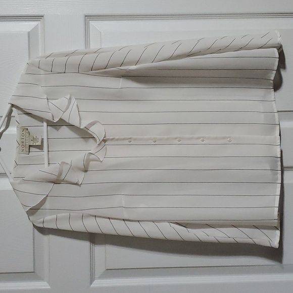 Norton McNauchton Sheer White Striped Bell Sleeve Button Down Blouse Sz 8 - Picture 1 of 9
